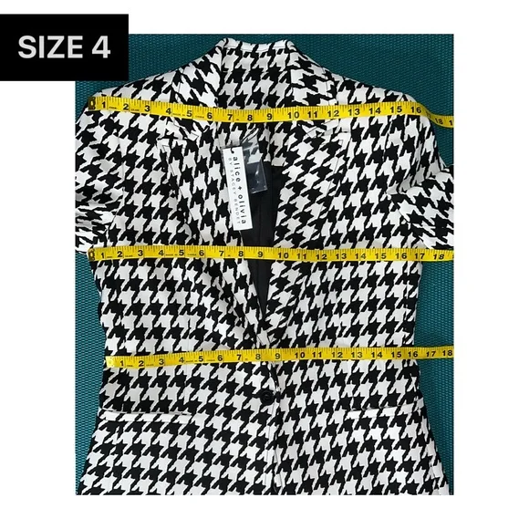 Alice + Olivia Breann Houndstooth Black White Fitted Blazer Jacket - Picture 12 of 17